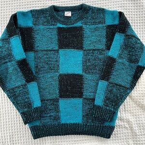 Vintage Grandpa Sweater Medium Crewneck Pullover 90s Checkered Eclectic Grandpa